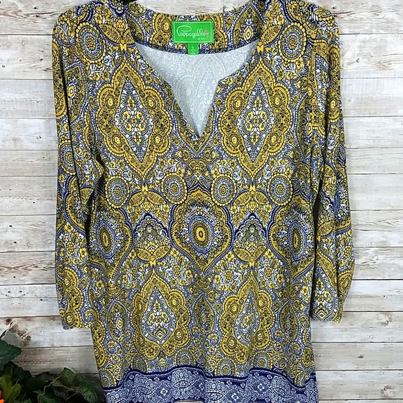 Calloglallo Tops - Pappagallo, 0006, Blue, yellow, and white, Sz S